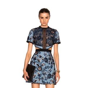 Self-Portrait Light Blue Floral Embroidered Cutout Mini Dress